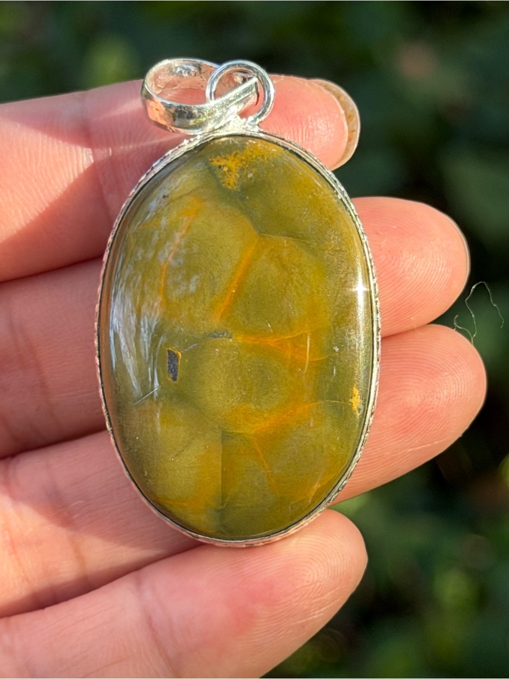 925 Silver Plated Yellow Green Ocean Jasper Pendant ZZPD00012